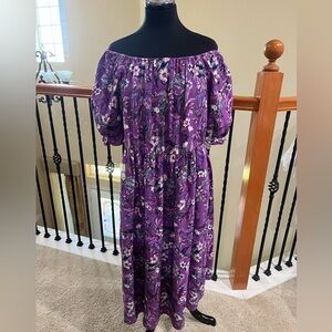 BLOOMCHIC Purple Floral Boho MIDI Dress WOMEN SIZE 18-20